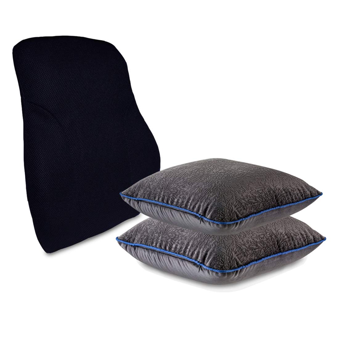 Memory Foam Pillow, Neck Rest & Lumber Back Support, Travel Pillow, Black | Travel Pillow For Sleeping, Portable, Hypoallergenic, Eco Friendly | Alleviates Lower Back Pain Pillow, Combo Set