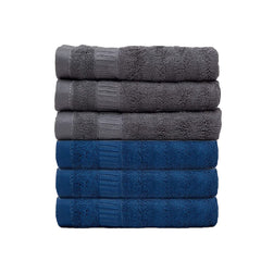 Mush Bamboo Hand Towels 1200 Gsm | Ultra Soft, Absorbent & Quick Dry Towel (Navy Blue & Grey) - Set Of 6