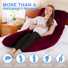 U Shaped Pillow, Pregnancy Pillow For Pregnant Women, Maternity Pillow, Maroon | Pregnancy Gifts For Women, Maternity Soft Pillows For Pregnancy Sleeping, Washable Velvet Cover