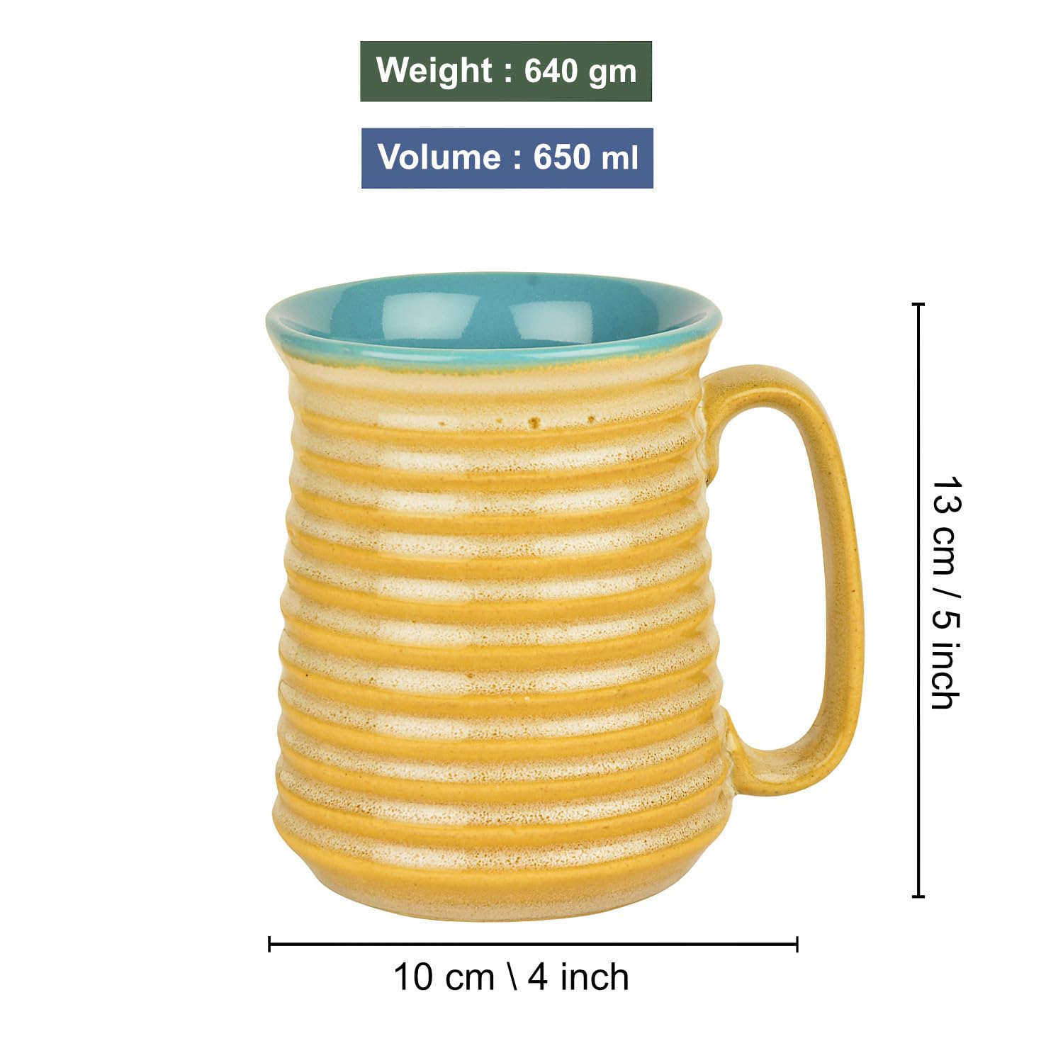 Premium Ceramic Jumbo Beer Mugs Set Of 2 - 650ml Each, Beige & Sky Blue | Large Beer Glasses - Big Milk Mugs | Gift For Him