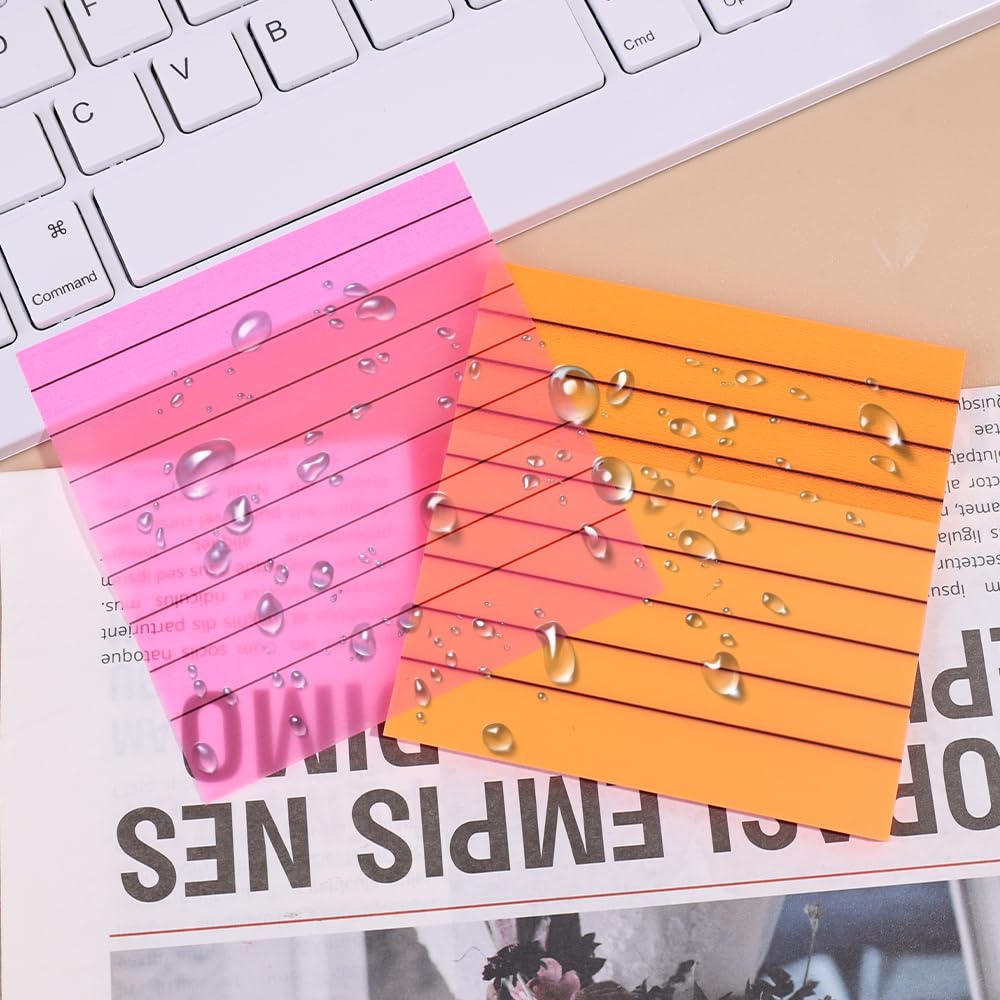 Transparent Memo Sticky Notes, 50 Sheets Sticky Pet Note, Line Designed, Pink - Pack Of 3