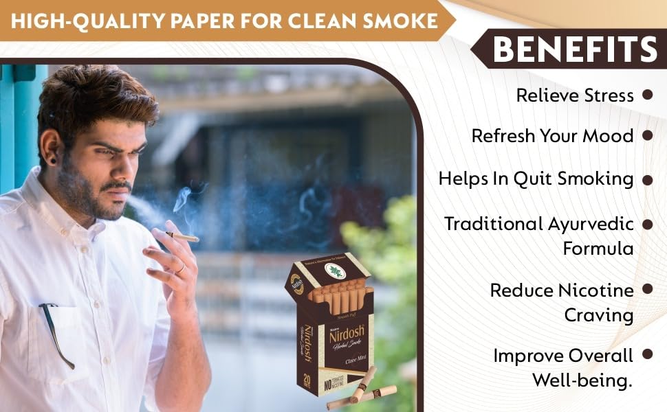 Herbal Cigarette Rolled In 100% Organic Natural Paper & Made With Herbal Ingredients - Pack Of 2X 20 Cigarettes | Clove Mint Flavored Tobacco Free & Nicotine Free Herbal Smoke