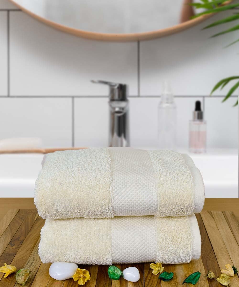 Rangoli Soft Absorbent Durable Towels Earthly Egyption Cotton Plush Oversized Small Size Bath Towel 600 Gsm (Cream)- Pack Of 2