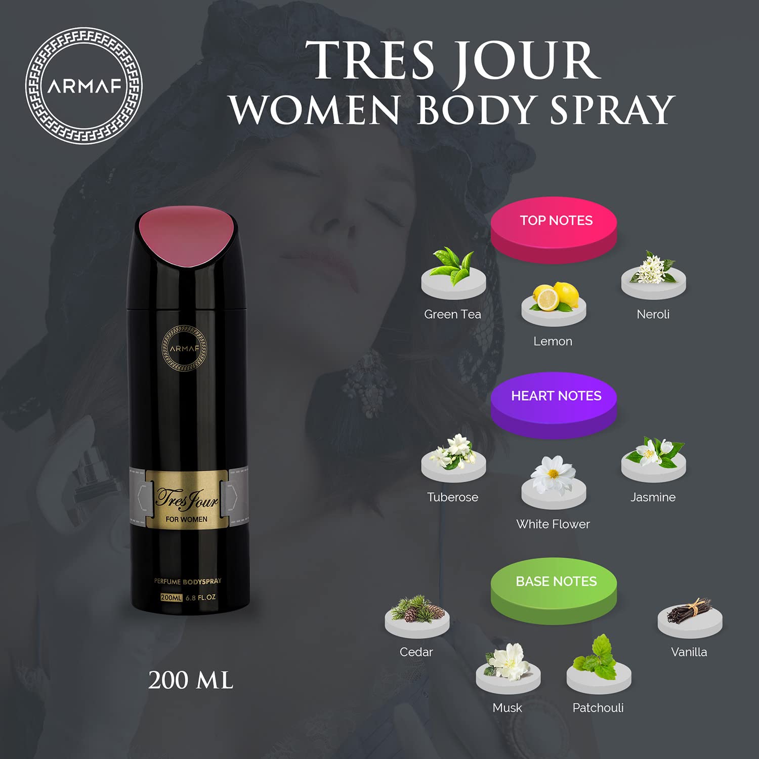 Armaf Tres Jour For Women Perfume Body Spray 200ml 6.7 Fl.oz. Long Lasting | Daily Wear | Alcohol Free