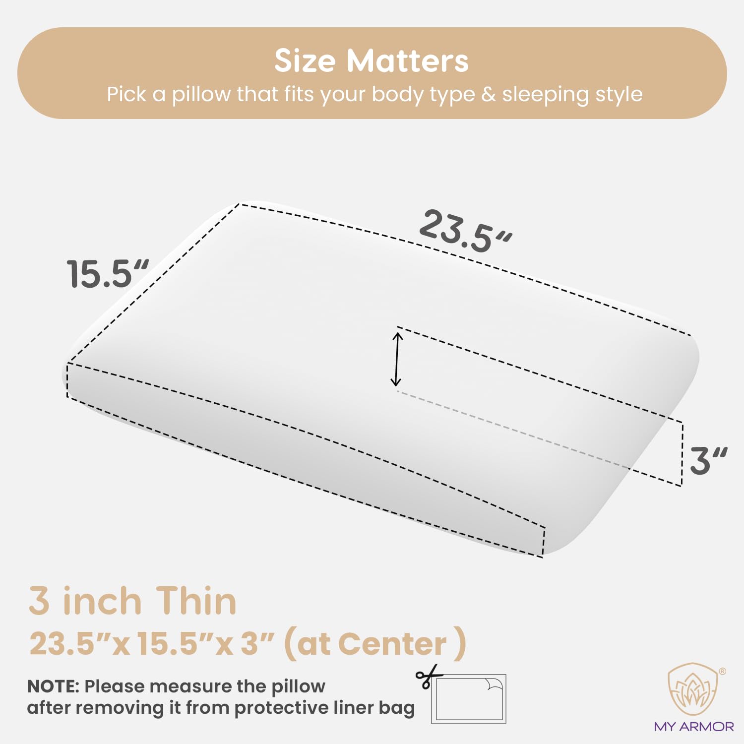 Cooling Gel Memory Foam Pillow For Sleeping, White, Thin Size - 3 Inches | Neck Pain Relief & Back Support Cushion, Without Cover | For Shoulder Pain, Spondylitis - Pack Of 1