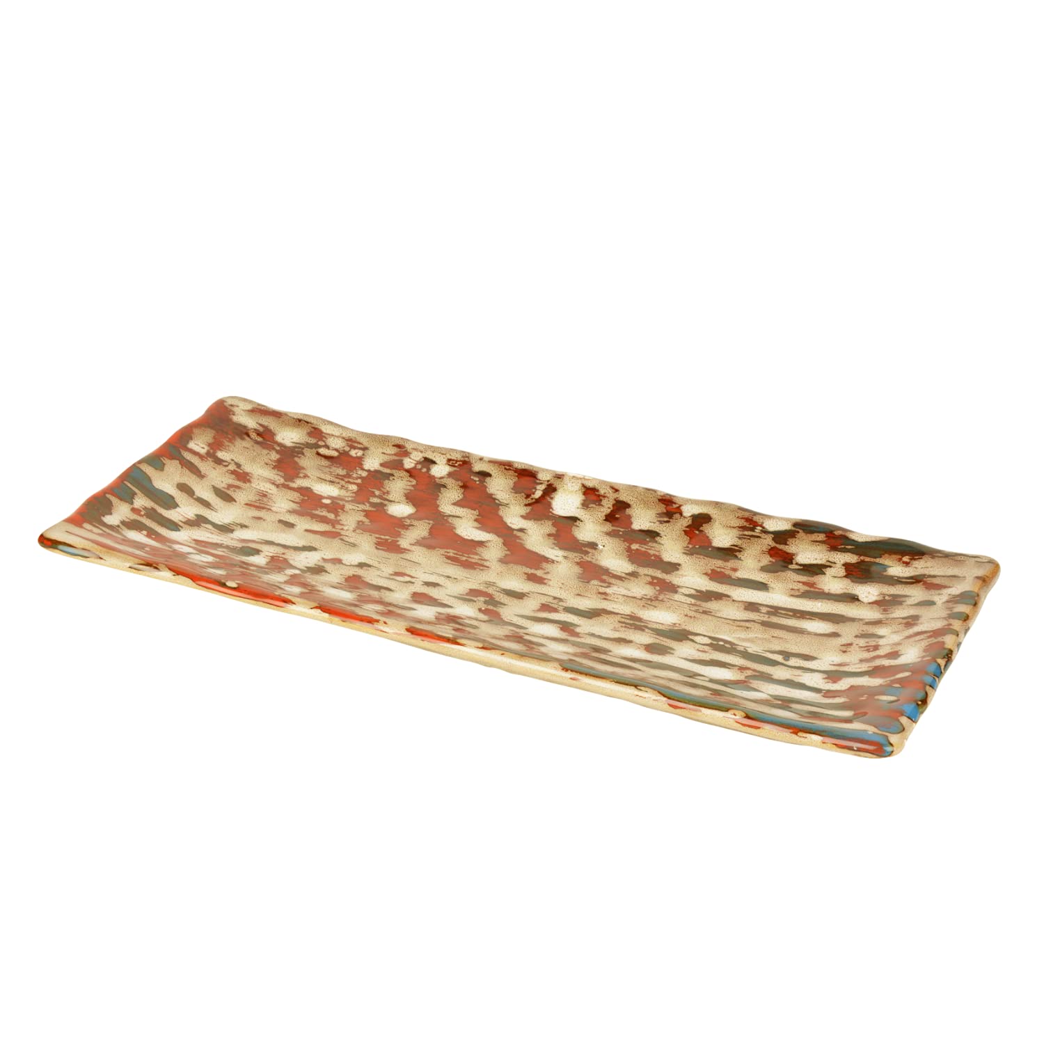 Hand Brush Stroke Design Ceramic Rectangular Platter - Multicolor, Length: 30 Cm, Width: 12 Cm | Starter Serving Tray