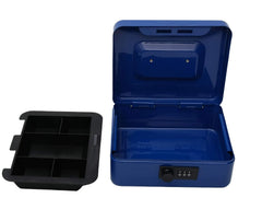 Metal Cash Box With Number Combination Lock, Size - Small, Colour - Blue, Material - Iron, Special Feature - Removable Tray