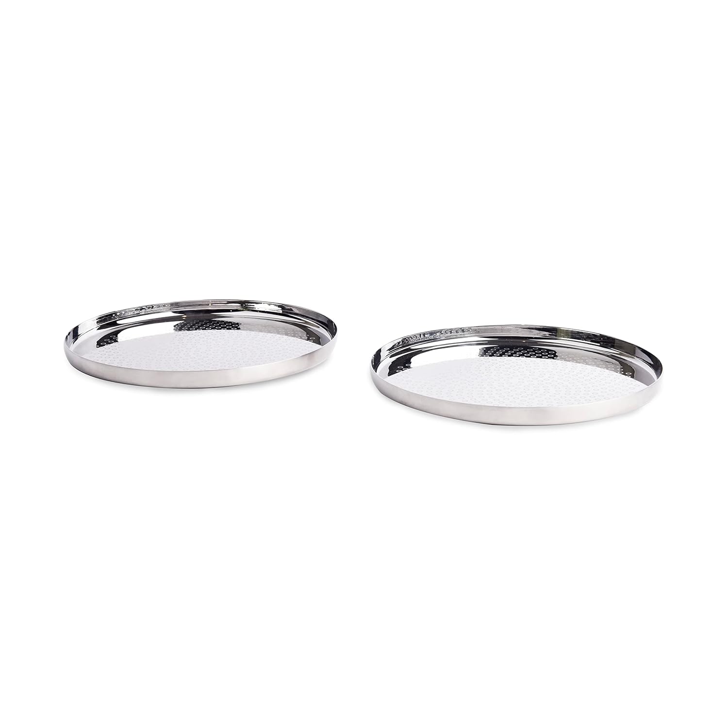Designer Silver Stainless Steel Dry Fruit Tray Set Of 2 - Polka Series | Designer Steel Rajbhog Snack Side Plate - Multipurpose Small Thali Serving Platter | Serve Ware & Tableware