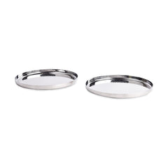 Designer Silver Stainless Steel Dry Fruit Tray Set Of 2 - Polka Series | Designer Steel Rajbhog Snack Side Plate - Multipurpose Small Thali Serving Platter | Serve Ware & Tableware