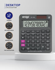 Amigo MJ-120D, Desktop Calculator, Large 12-Digit Display, 120 Steps Check, Memory Keys | Calculator Is Perfect For Use In The Office, Classroom