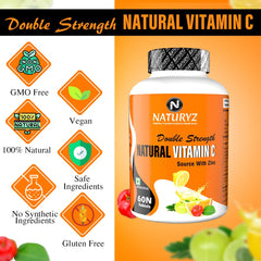 Naturyz Double Strength Natural Vitamin C & Zinc Supplement 1250 Mg With Amla, Acerola Cherry, Citrus Bioflavonoids For Immunity Support & Skincare | 60 Tablets , 100gm 0.2lbs