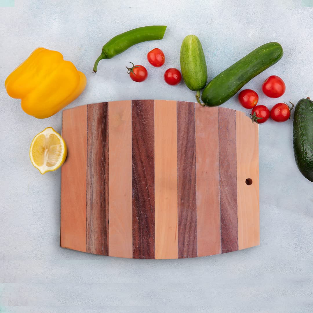 Striped Wooden Chopping & Cutting Board For Chopping Vegetables, Fruits, Meat, Serving Platter - Striped Wooden Rectangle Chopping Board, Brown