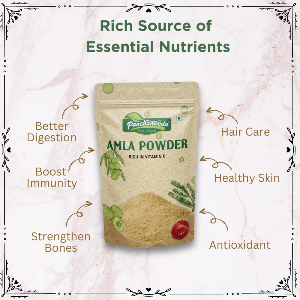 Panchamveda Natural & Organic Amla Indian Gooseberry Powder For Drinking, Eating, Hair & Skin Care | 200gm 0.4lbs