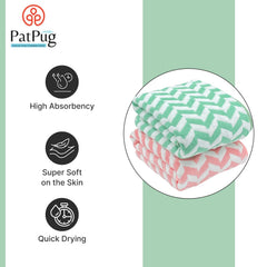 Patpug Coral Microfiber Ultrasoft Comfortable Highly Absorbent Quick Drying Large Bath Towel 700 Gsm (Green & Pink)- Pack Of 2