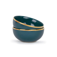 Ceramic Veg Bowls Set Of 6 For Dinner - 180ml Each, Teal Gold | Katori Set With Glossy Finish - Ceramic Bowls Set Of 6 | Dessert Bowl Set - Ice Cream Bowls | Microwave Safe & Dishwasher Safe