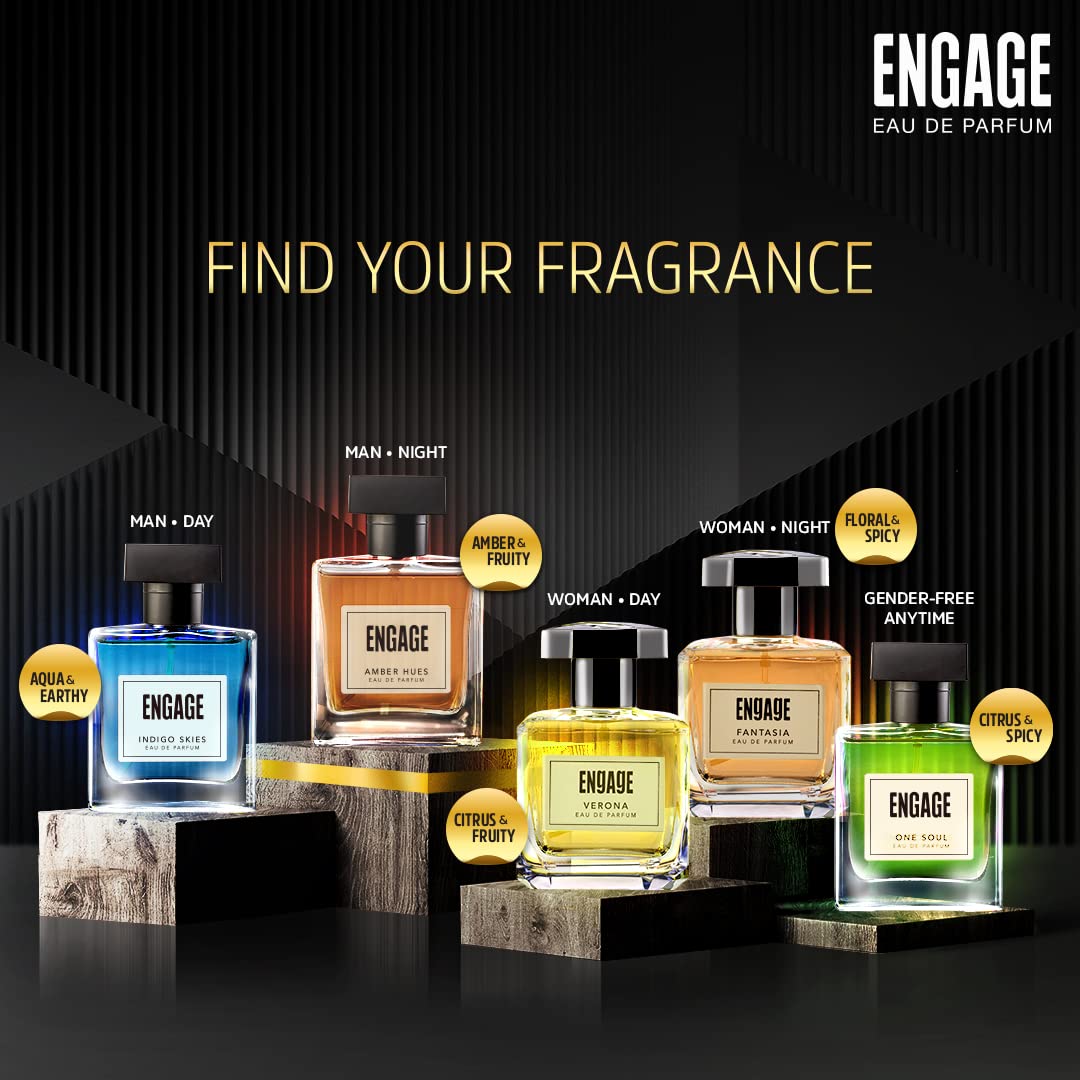 Engage Amber Hues Eau De Parfum For Men Long Lasting Smell , Ambery & Warm Fragrance Scent , For Special Occasions , Gift For Men , Free 3ml Tester