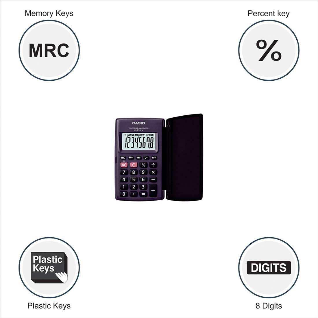 Casio Hl820lv-bk Portable Calculator With Flip Cover | 8 Digit Display Regular Keys
