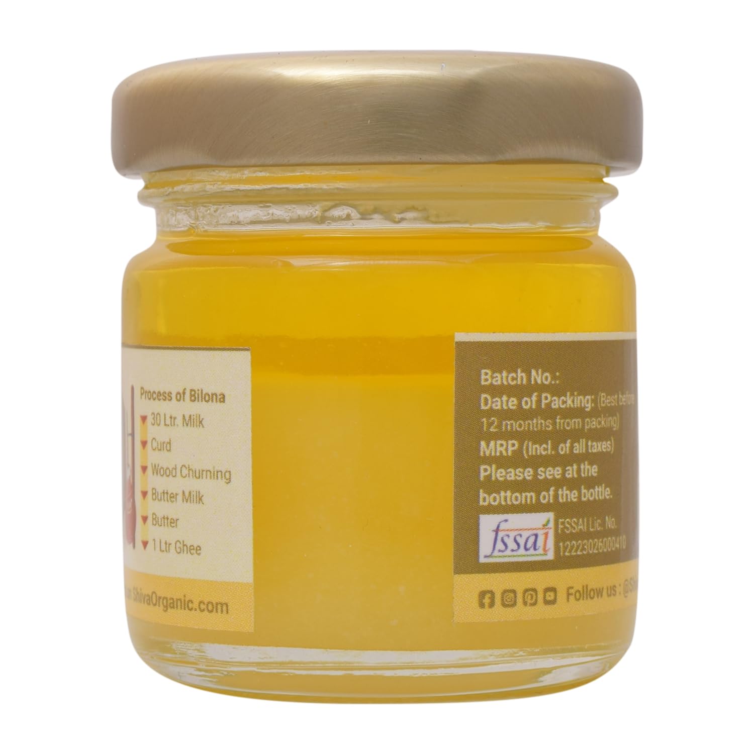 Pure Natural A2 Gir Cow Ghee By Shiva Organic | High In Protein Fiber & Healthy Delicious Desi Ghee Good For Weight Loss | (50ml) 1.6 Ounce | Jar Pack