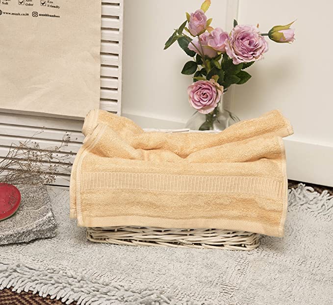 Mush 100% Bamboo Hand Towel 1200 Gsm | Ultra Soft, Absorbent, Quick Dry Towels For Facewash, Gym, Pool, Sports, & Travel - Golden Brown (Pack Of 6)