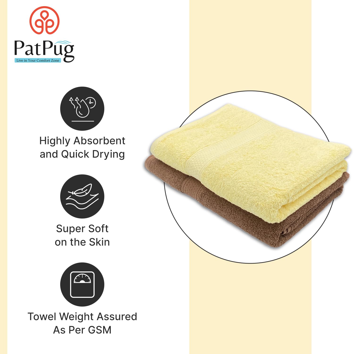 Patpug 100% Indian Ultra Soft Cotton Bath Towel 900 Gsm | Highly Absorbent Quick Drying Towel (Coffee Brown & Sunray Yellow) - Pack Of 2
