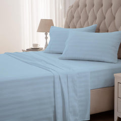 Striped King Size Fitted Bedsheet With 2 Pillow Cover - 72 X 78 + 12 Inches, Light Blue | Comfortable, Wrinkle Resistant, Fade Resistant & Environmentally Friendly