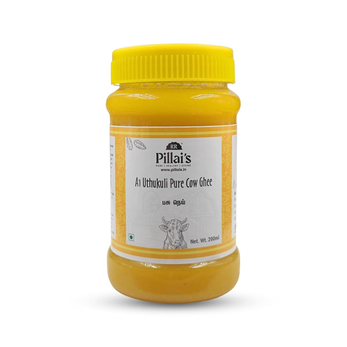 Organic Natural A1 Uthukuli Pure Cow Ghee By RR Pillai'S | Rich In Vitamin A, D, E & K Healthy Desi Ghee Perfect For Pulao, Rotis | (200ml) 6.7 Ounce | Jar Pack