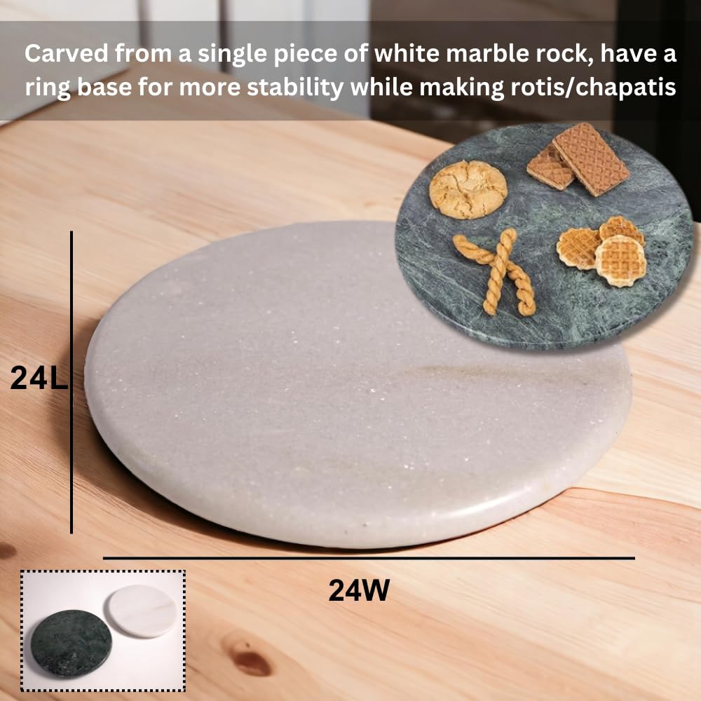 Green + White Marble Chakla 9 Inch | Rolling Pin Board - Roti Maker - Phulka Maker | Chapati Maker For Home & Kitchen - Full Finished Marble Roti Maker Kitchen Utensil