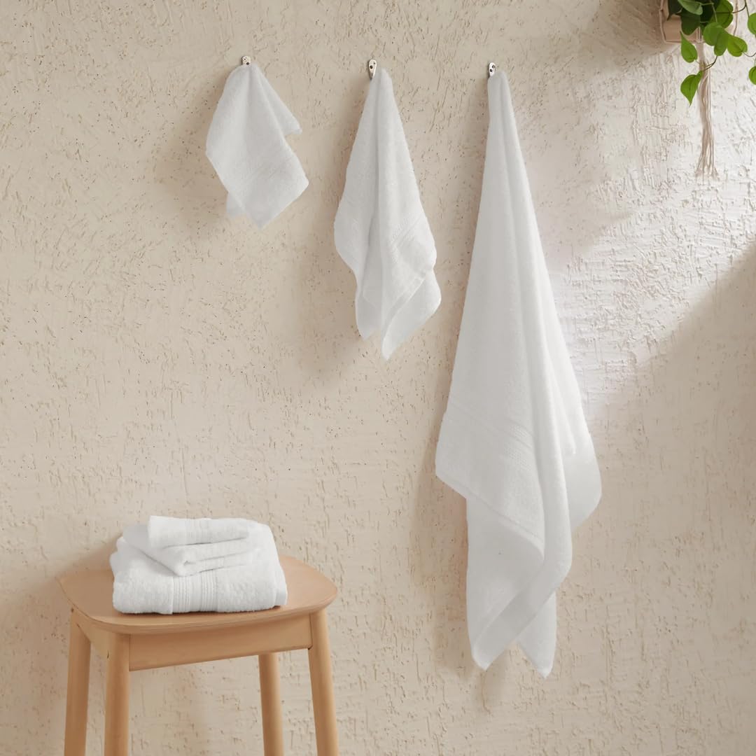 Livspace 100% Cotton 2 Bath, 2 Hand & 2 Face Towel 1300 Gsm | Solid Dyed Super Soft Absorbent & Quick-Dry For Gym & Home Paleto Collection Towel (Optical White)- Set Of 6