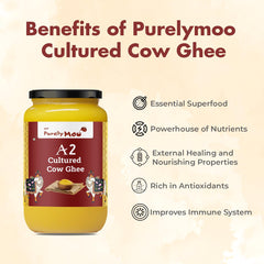 100% Pure A2 Cultured Cow & A2 Cow Ghee By AMP Purely Moo | Naturally Curd-Churned Bilona Method Healthy & Nutrients Protein Fiber Danedar Ghee | 1 Litre (500ml * 2) 33.8 Ounce Jar Pack