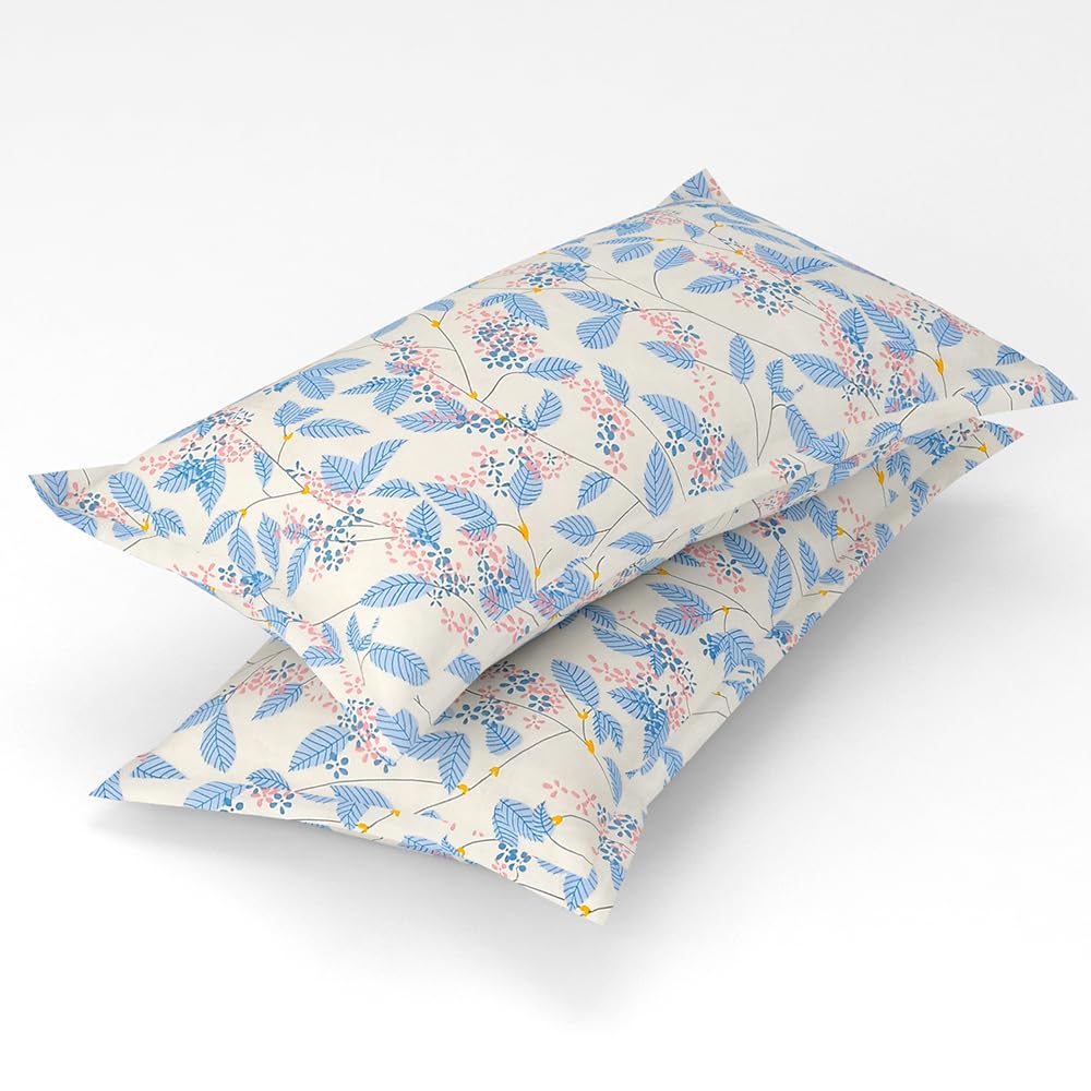 Double Bedsheet 1 Comforter 2 Pillow Covers - 90 X 100 Inches, Beige & Light Blue, 4 Pcs Bedding Set | Cotton Summer Ac Comforter Set King Size Double Bed