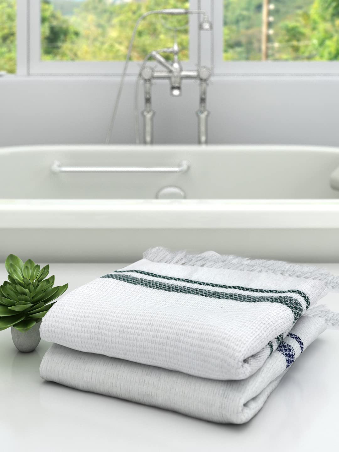 Athom Trendz Living Eco Saviour Premium Cotton Bath Towel 400 Gsm | Ultra Soft Super Absorbent Eco-Friendly Pearl White Bath Towels | Machine Washable- Pack Of 2
