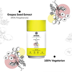 Nutriherbs Organic Grape Seed Extract Capsules 500mg, Potent Antioxidant Supplement For Skin & Hair Health, Anti - Aging Support & Immune Boost | 90 Vegan Capsules 150gm 0.3lbs