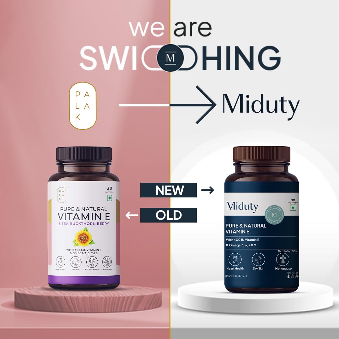 Miduty Pure Natural Vitamin E Capsules, Enhanced With Omega 3,6,7,9 Sea Buckthorn Berry Oil , Boosts Immunity , Balance Cholesterol , Better Heart Health | 30 Softgel , 50gm 0.1lbs