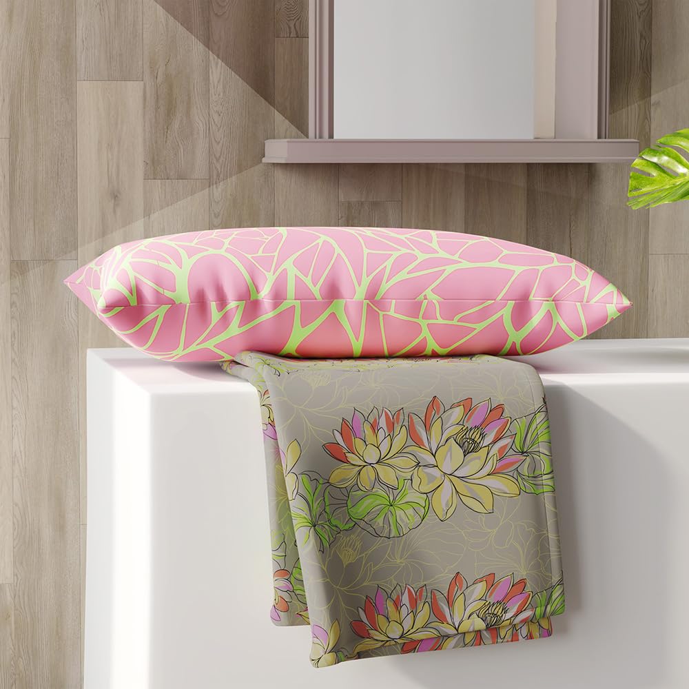 Single Bedsheet With One Pillow Covers Size - 59 X 87 Inches, Grey & Pink | Light Weight & Durable Bedsheet Set - Wrinkle Resistant Beautifully Designed Collection