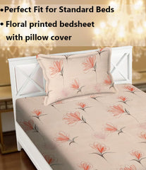 Printed Bedsheet For Single Bed With 1 Pillow Cover - 60 X 90 Inches, Coral Pink | Super Soft - Glace Cotton Breathable & Wrinkle Free - 2 Pcs Set