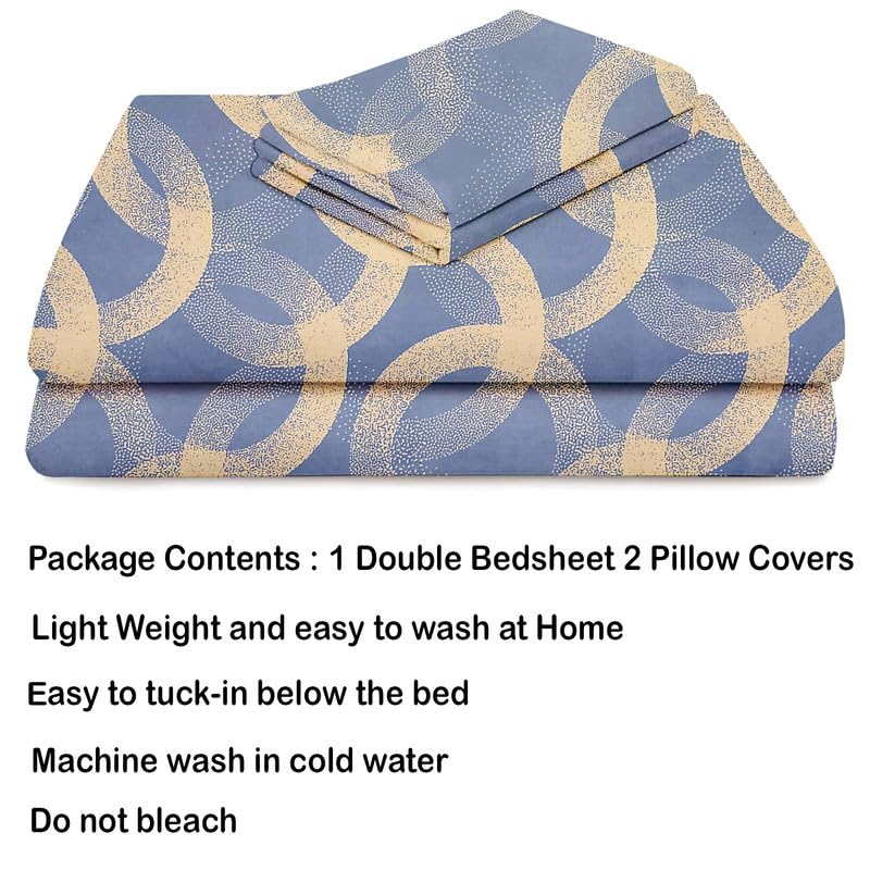 Double Bedsheets With 2 Matching Pillow Covers - 86 X 90 Inches, Grey & Beige | Premium Pure Cotton Bedsheets For Summer Breathable & Wrinkle Free