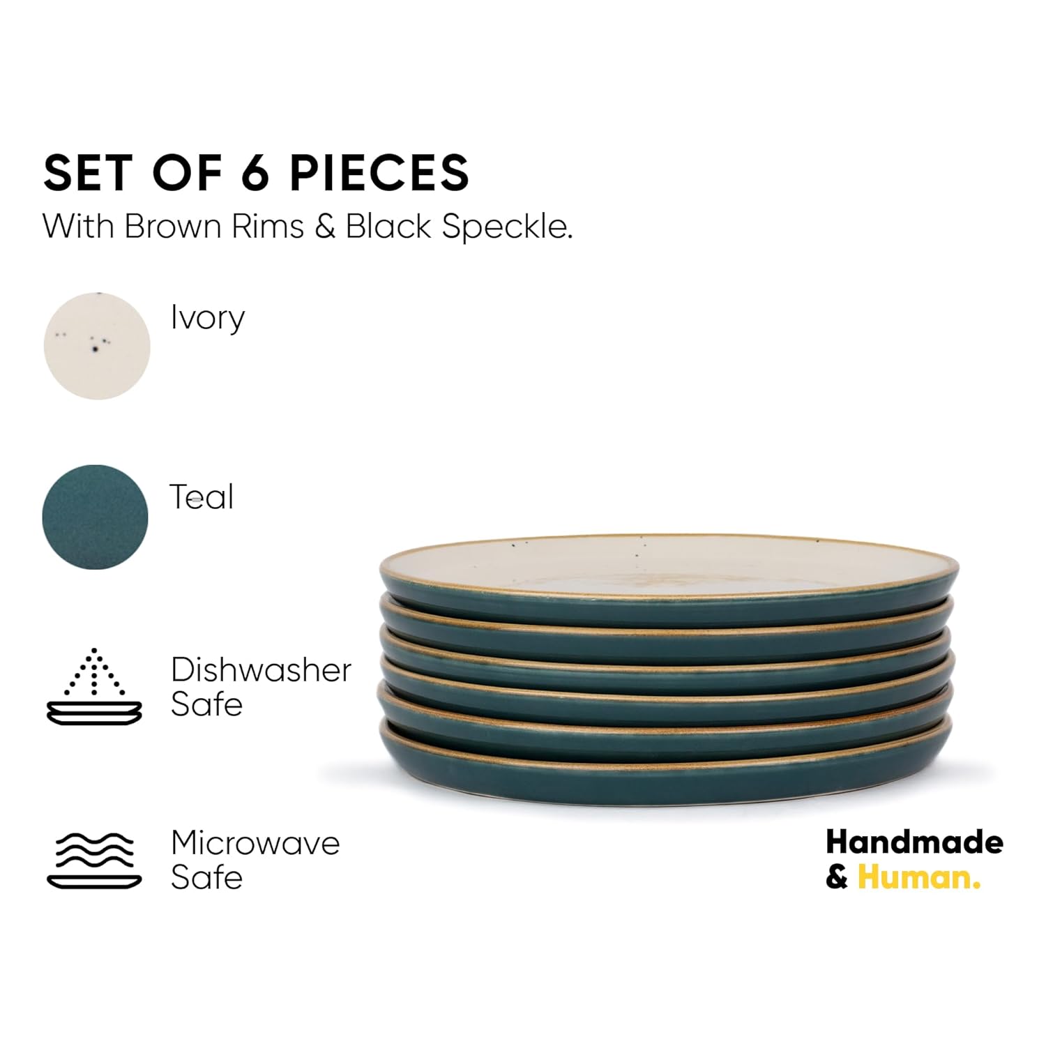 Ceramic Dinner Plates Set Of 6 Pieces, Teal Ivory Slow Series | Ceramic Plates Set - Glossy Finish Plate Set | Ceramic Dinner Plates - Plates Set For Dinner | Microwave Safe & Dishwasher Safe