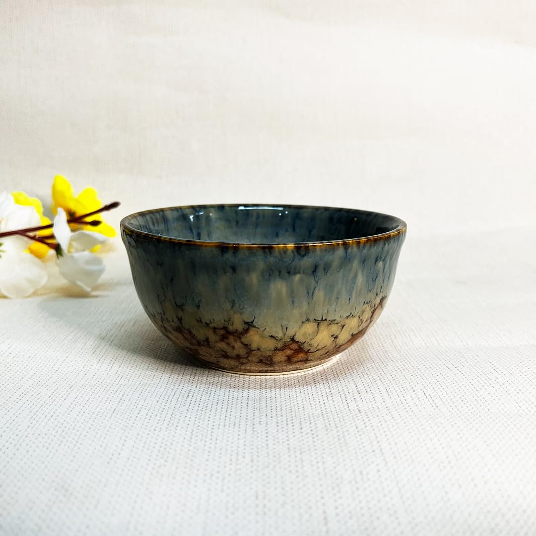 Rustic Roots Hand Painted Ceramic Dinner Set Of 20 Pieces With Serving Bowls | 6 Dinner Plates + 6 Side Plates+ 6 Katori Bowls, 180ml Each + 2 Serving Bowls, 800ml Each | Serving For 6