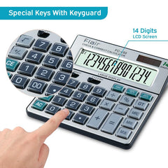 Flair Fc-450 Desktop Series Basic Calculator | 14 Digits Calculator | Special Keys With Key Guard | Best Key Layout | Dual Power With Solar | Auto Replay | 99 Steps Check & Correct | Grey