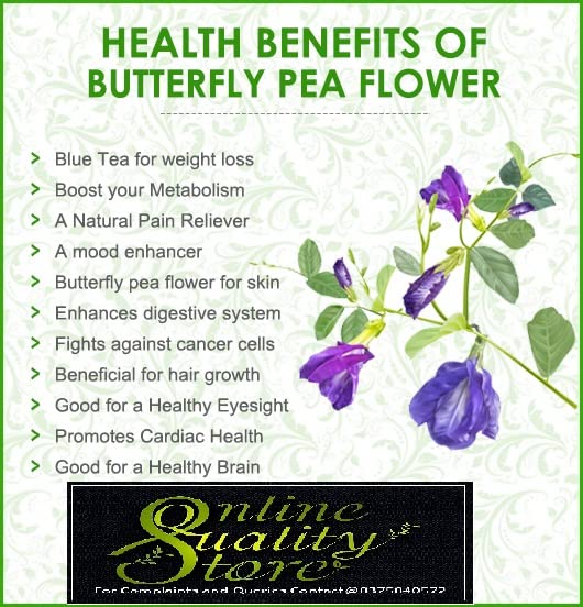 Online Quality Store Butterfly Pea Flower Herbal Tea - 100gm, 3.5 Ounce | Organic Pure Dried Flower Tea - Good For Hair & Skin | Caffeine Free - Steep As Hot Or Iced Tea