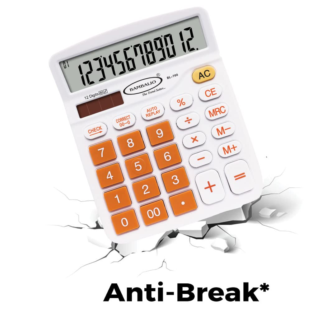 Bambalio 12 Digits Electronic Calculator(Orange) 3 Years Warranty BL-700 | 112 Steps Check & Correct