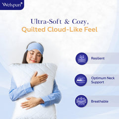 Quilted Pillow, Luxury Queen Size, Bed White Microfiber Pillows - 43 X 69 Cm | Extra Soft Filled, Down Alternative Hypoallergenic Pillows | Neck Support, Machine Washable - Set Of 2