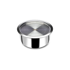 Triply Silver Stainless Steel Tope With Lid - 1.4 Liters, 16 Cm | Induction Base Triply Patila