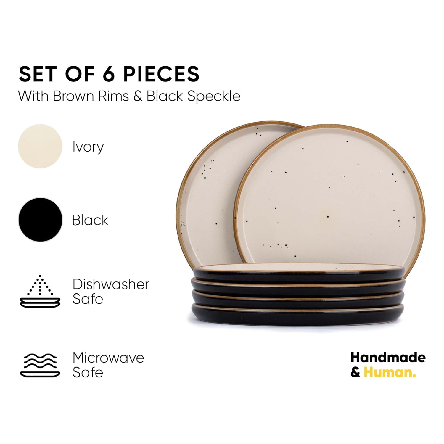 Ceramic Dinner Plates Set Of 6 Pieces, Black Ivory Rim Series | Ceramic Plates Set - Glossy Finish Plate Set | Ceramic Dinner Plates - Plates Set For Dinner | Microwave Safe & Dishwasher Safe