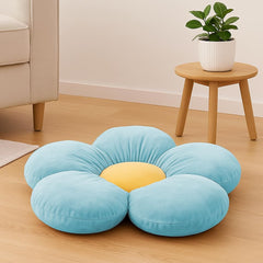 Flower Shaped Floor Cushion Pillow, Furniture Cushion, Light Blue - 16 X 16 Inch | For Kids Room & Living Room, Bed Room, Washable | Premium Super Soft Velvet Cover - Pack Of 1
