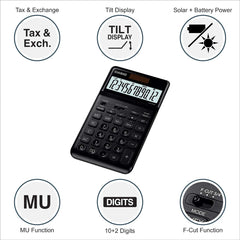 Casio JW-200SC-BK Premium & Stylish Calculator (Black) | 12 Digits, 2-way Powered - Tax Calculation, Currency Exchange Calculation