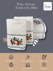 Senses By Riba All Cotton 550 Gsm Embroidered Bath Towel Set - Pack Of 4 (Style 15)