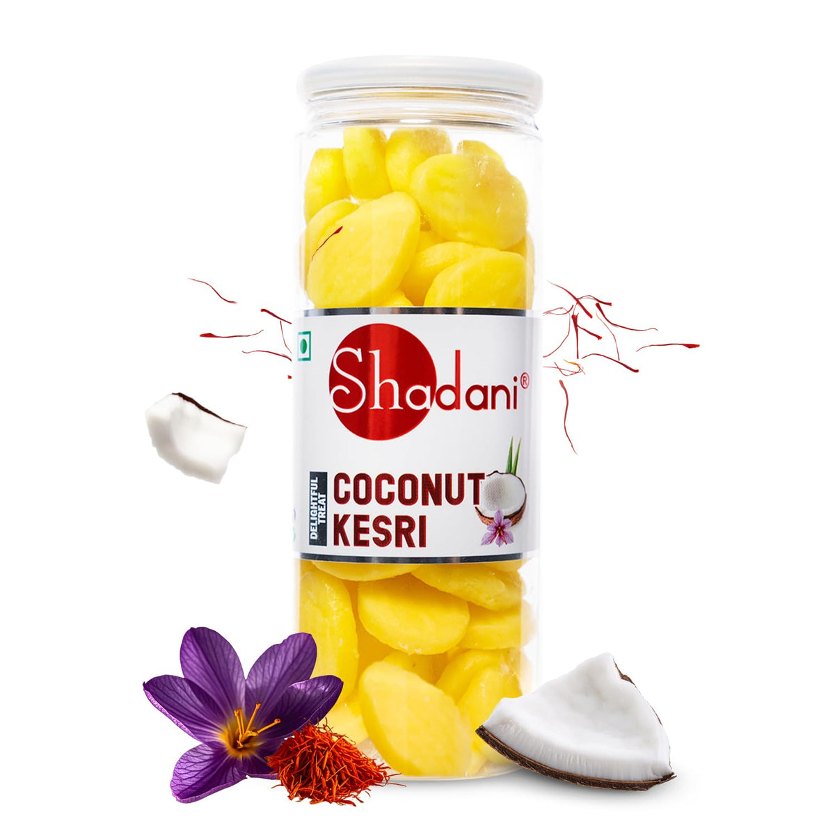 Shadani Coconut Kesri Candy (Pack Of 180gm), Nariyal Based Indian Meethai Coconut Kesar & Milk Flavour Candy
