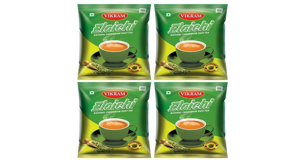Vikram Elaichi CTC Tea Leaf - Pack Of 4 X 250gm, 8.8 Ounce Each | Enriched With 100% Natural Ground Cardamom - Refreshing & Aroma Chai Patti | No Added Essence, Caffeine Free