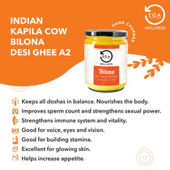 100% Natural Indian Kapila A2 Desi Cow Ghee By Ega Wellness | High In Protein Fiber & Nutrients Healthy Desi Ghee Good For Desserts | (500ml) 16.9 Ounce | Jar Pack